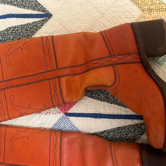 Tan Leather Western Knee-High Boots - Picture 3 of 8